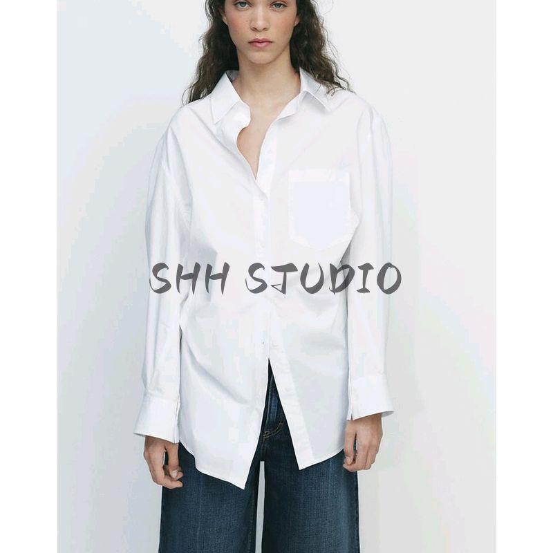 Spring New Women's Clothing Batwing Long Sleeves Loose Poplin Shirt Tops 2020458 4764020