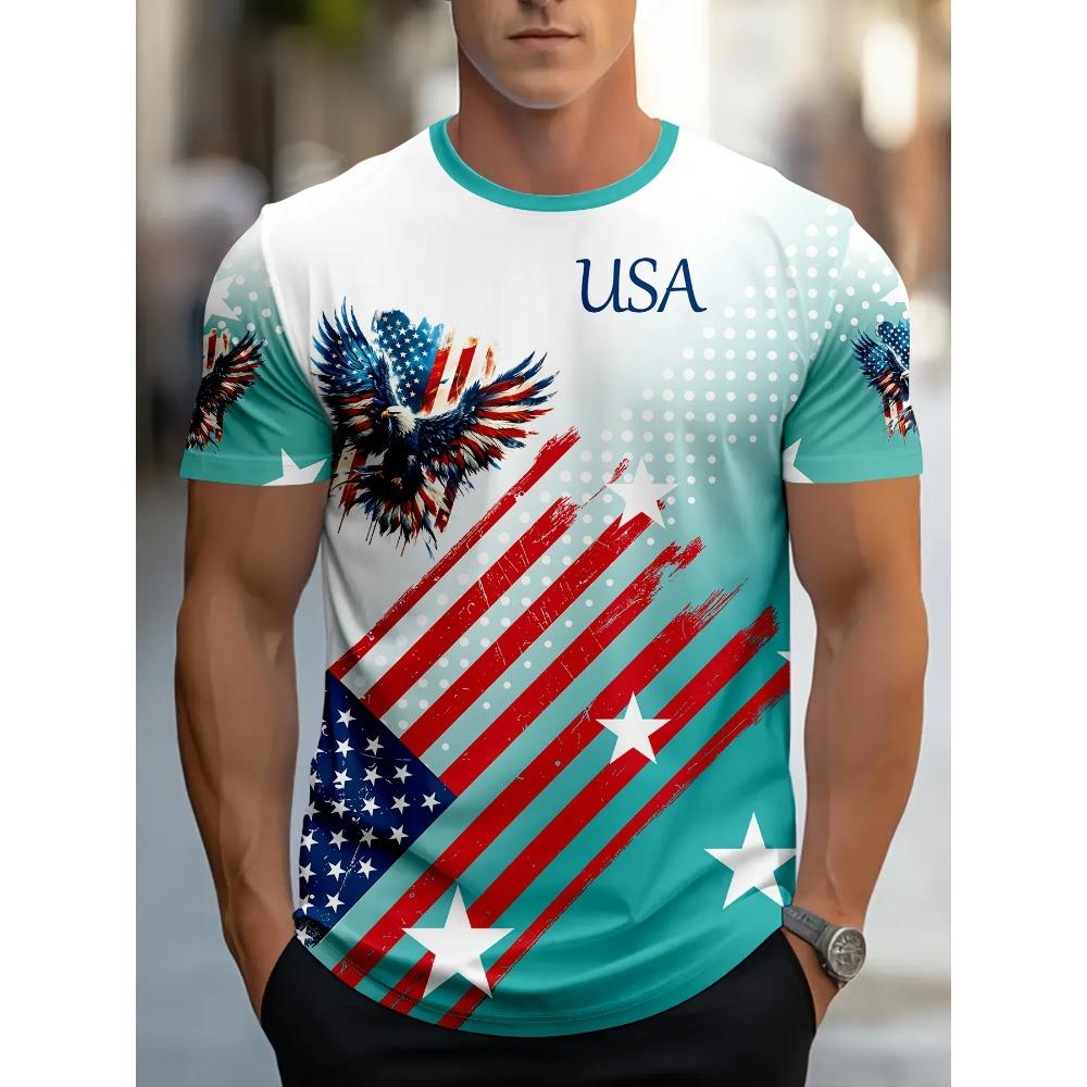 Sommer Amerikanische Flagge Muster 3D Gedruckte Herren T-Shirts Rundhals Kurzarm Lässig Harajuku Oberteile Streetwear Mode Kleidung