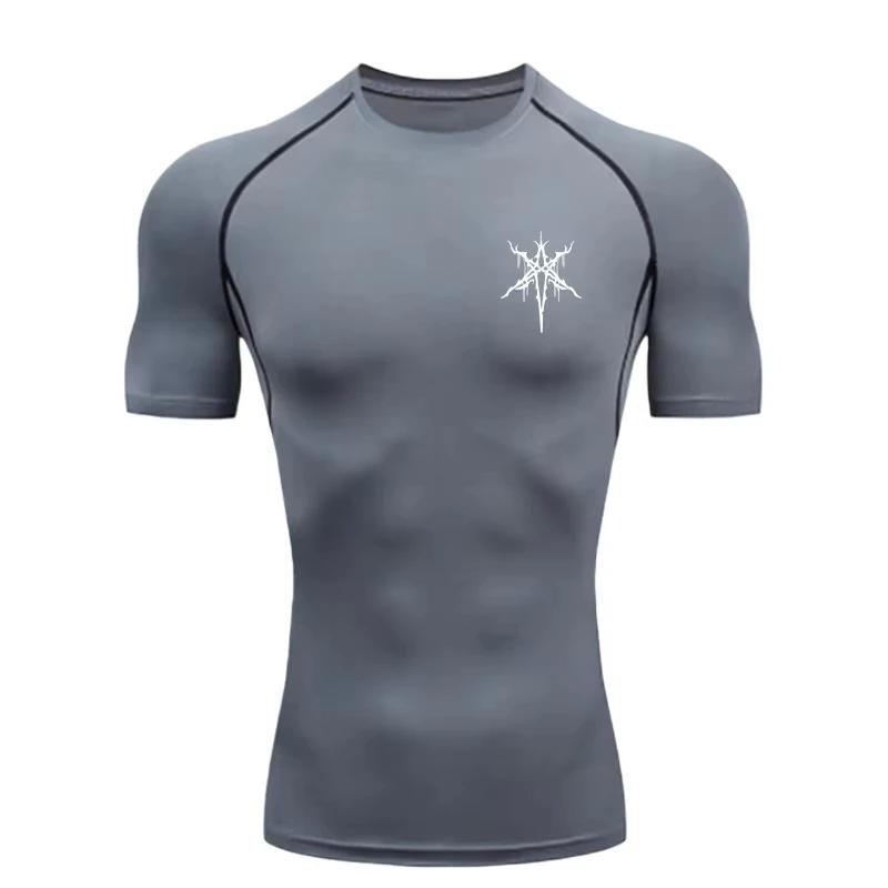 Gothic Cross Pattern  Men’s Sport T-shirt Training/fitness Compression Athletic Wear  Running T-shirt  Rashgard Y2K Top