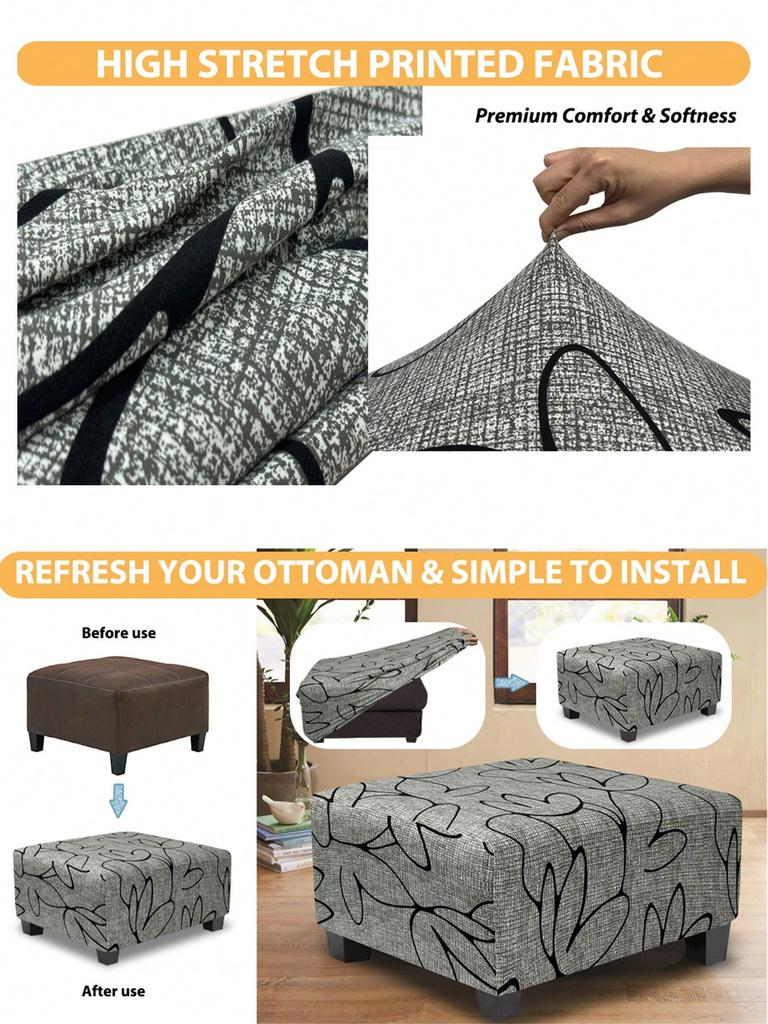 Square Footstool Slipcover Soft Elastic Pouf Cover Printed Furniture Protector For Living Room Ottoman Seat Case