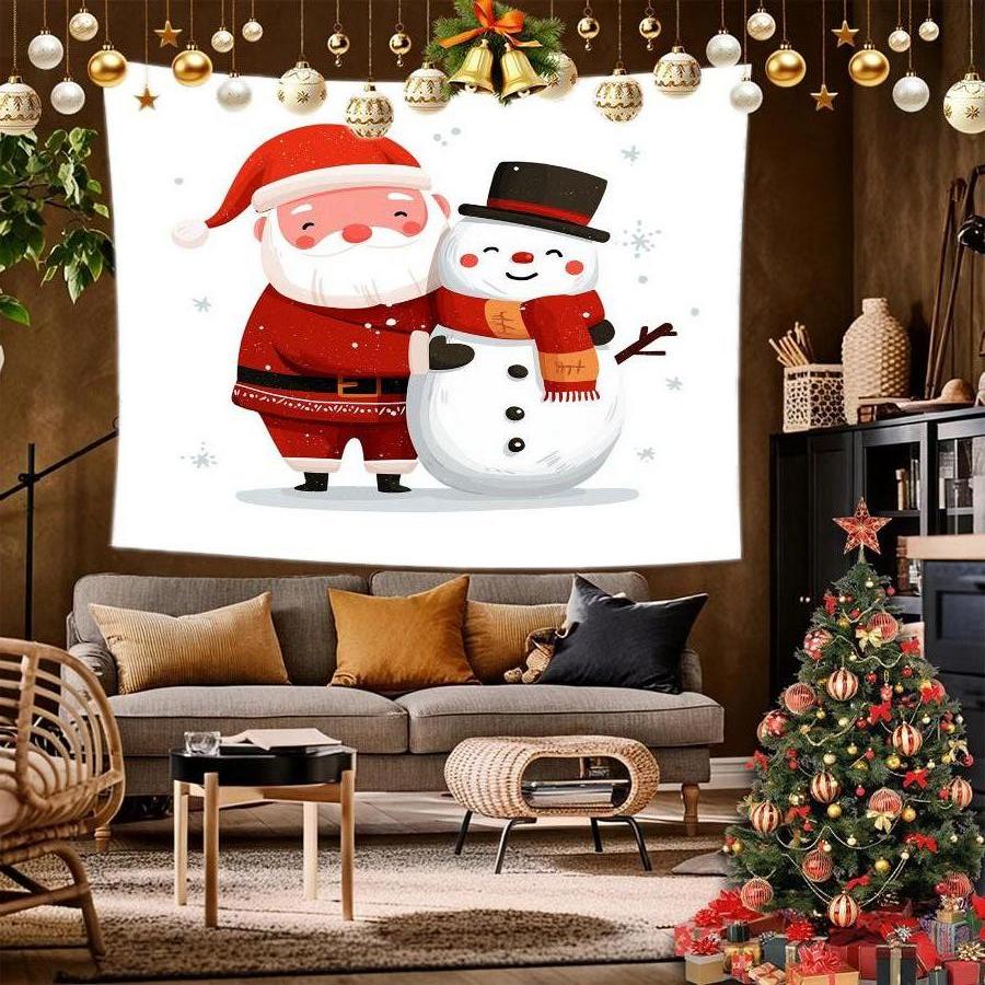 Santa & Snowman Tapestry Background Cloth Hanging Cloth Bedroom Bedside Decorative Wall Cloth Rental Dormitory Tapestry