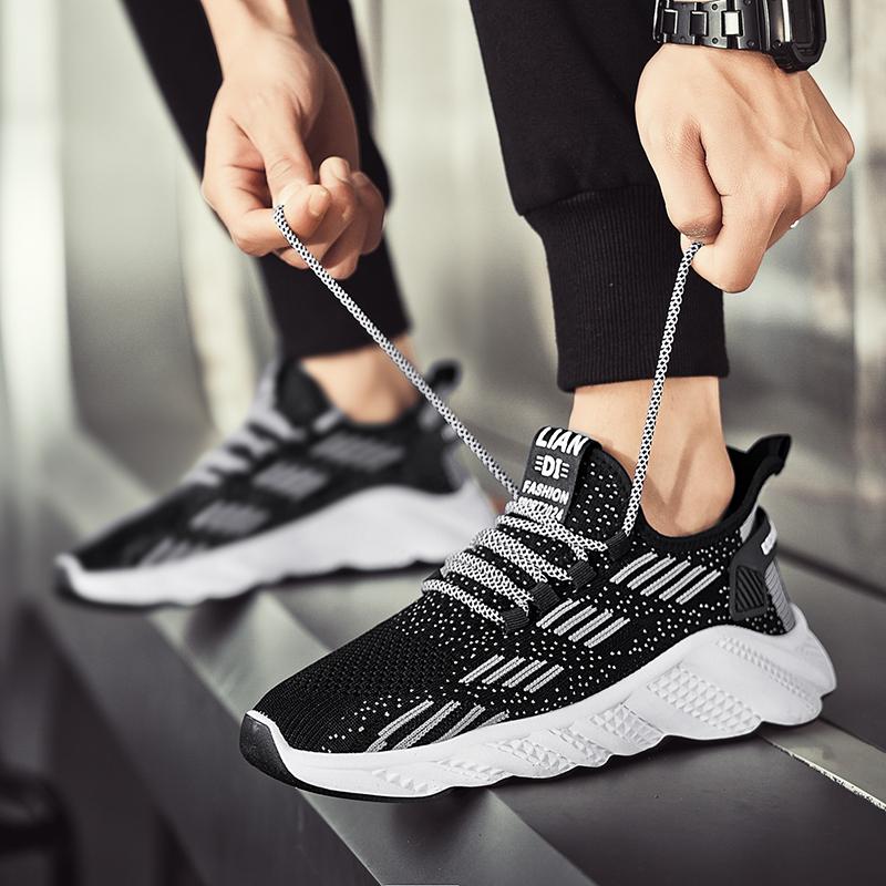 new breathable mesh surface student casual sports shoes men fly woven lightweight running shoes non-slip soft sole