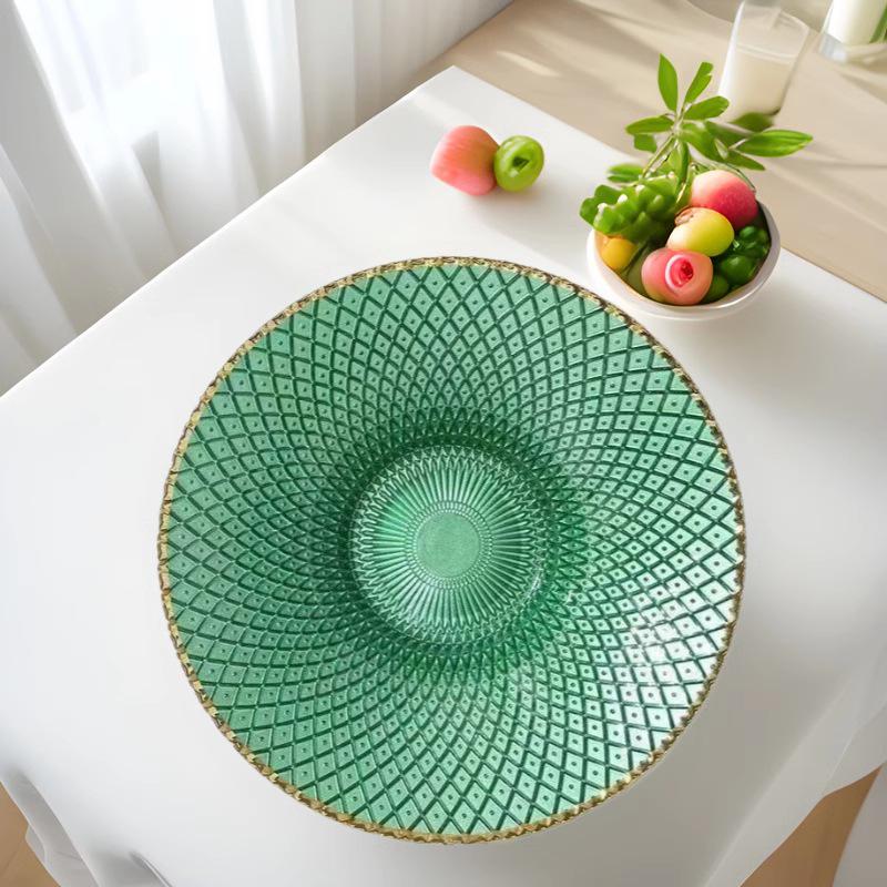 Evropská skleněná mísa na ovoce na nožce - Velkokapacitní talíř na cukroví a sušené ovoce do obývacího pokoje