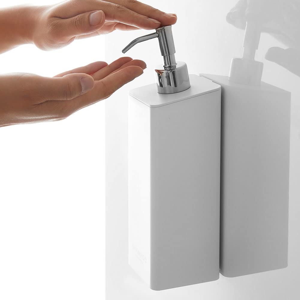 Yamazaki Tower Magnetic Dispenser of Magnetic Refillable Bottles for and Body and 4262 Two-Way (Set 3) - Shampoo, Conditioner, Soap, White, 4258,