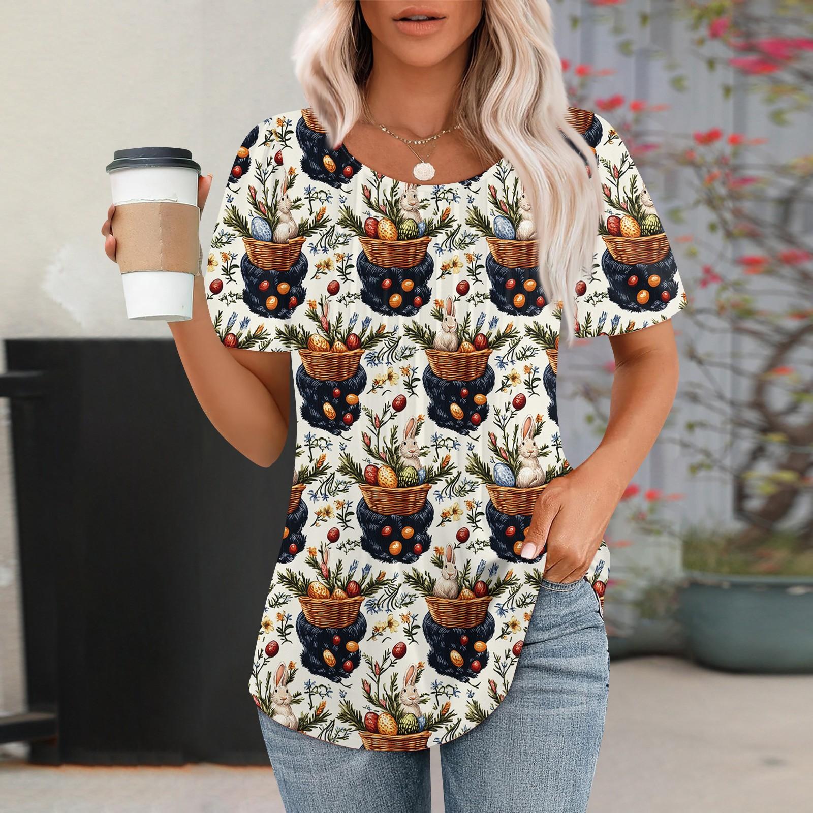 

Женская мода повседневная плиссированная футболка с круглым вырезом и принтом с коротким рукавом L коричневый