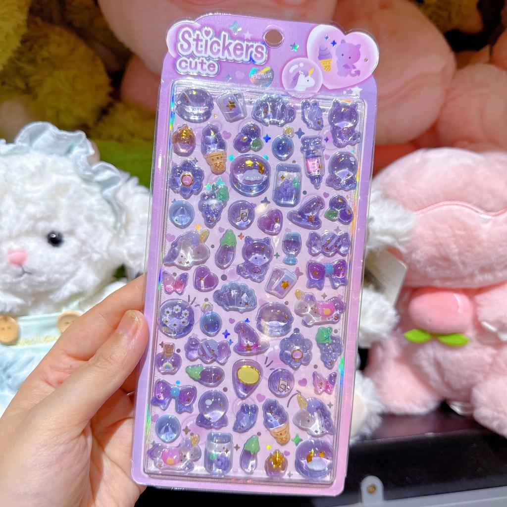 1 Sheet 3D Three-Dimensional Water Injection Stickers Children'S Cartoon Reward Stickers Beads Shake Oil Stickers