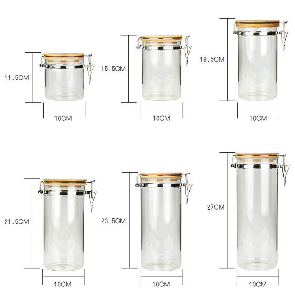 

720Ml Glass Airtight Storage Jar Bamboo Lid Metal Lock Moisture Proof Food Container For Tea Coffee Beans Sugar Salt Dry Goods Size 6