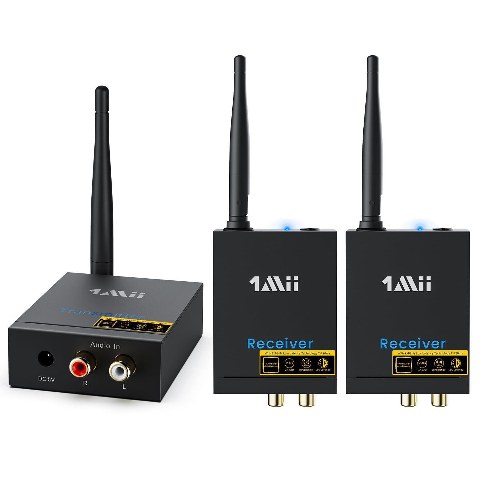 

1Mii Transmitter Bluetooth Receiver for TV Audio Wireless Transmitter Receiver 3in1 Set No Delay 100m Long Distance Transmission RCA HD Sound Quality чорний