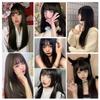 BLONDE UNICORN Black Synthetic Hair Wigs Princess Cut Bangs Long Straight Wig for Women Afro Cosplay Lolita Natural Hair Heat Resistant Fiber