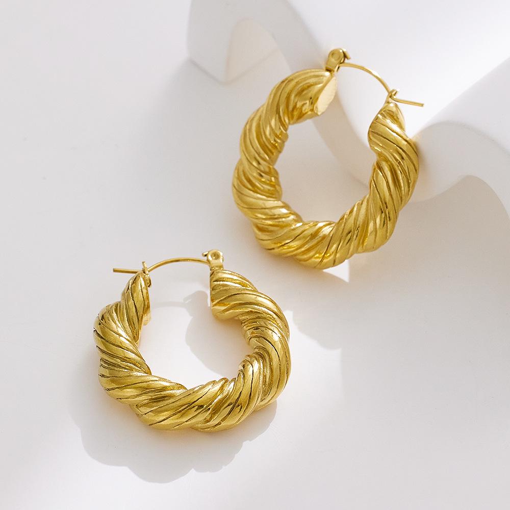 European Retro Simple Titanium Steel Twisted Braid Ear Cuff and Stud Earring for Women