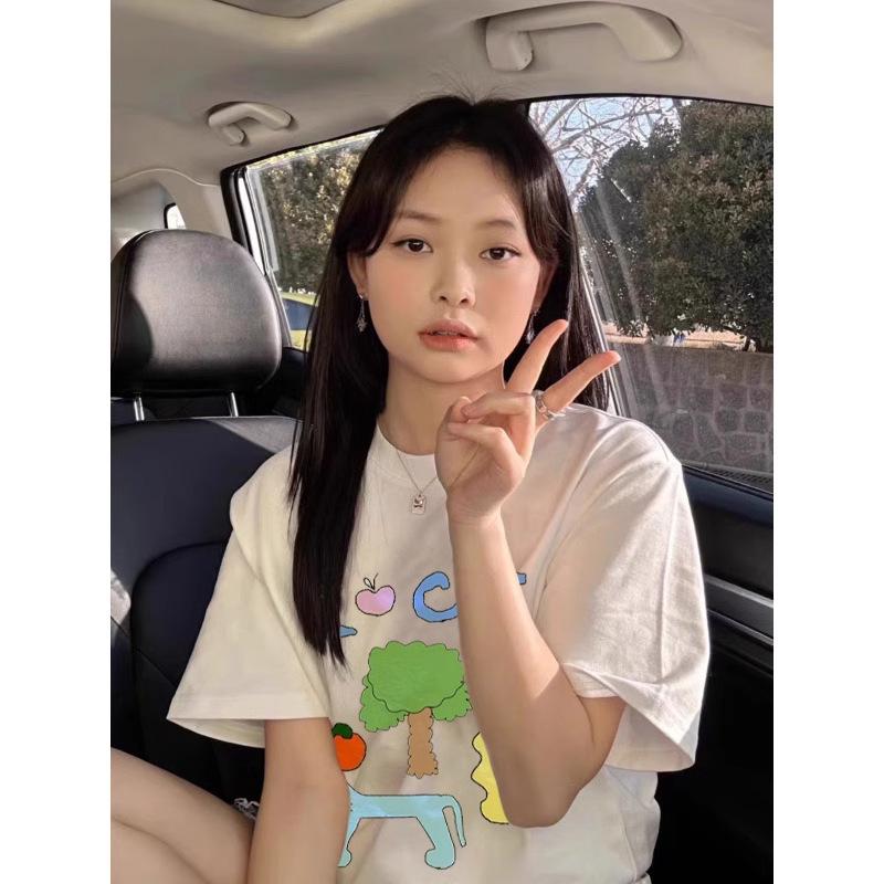 Women's Oversized White Cotton Short-Sleeve T-Shirt, Summer 2025 Trend, American Style, Casual Loose Fit