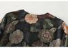 Autumn 2025 Artistic Retro Floral V-Neck Shirt: Cotton Linen, Age-Reducing, Plus Size, Casual
