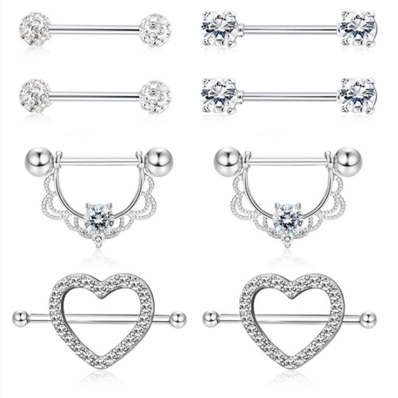 4Pairs Stainless Steel  Nipple Piercing Ring Set Heart Sexy Nipple