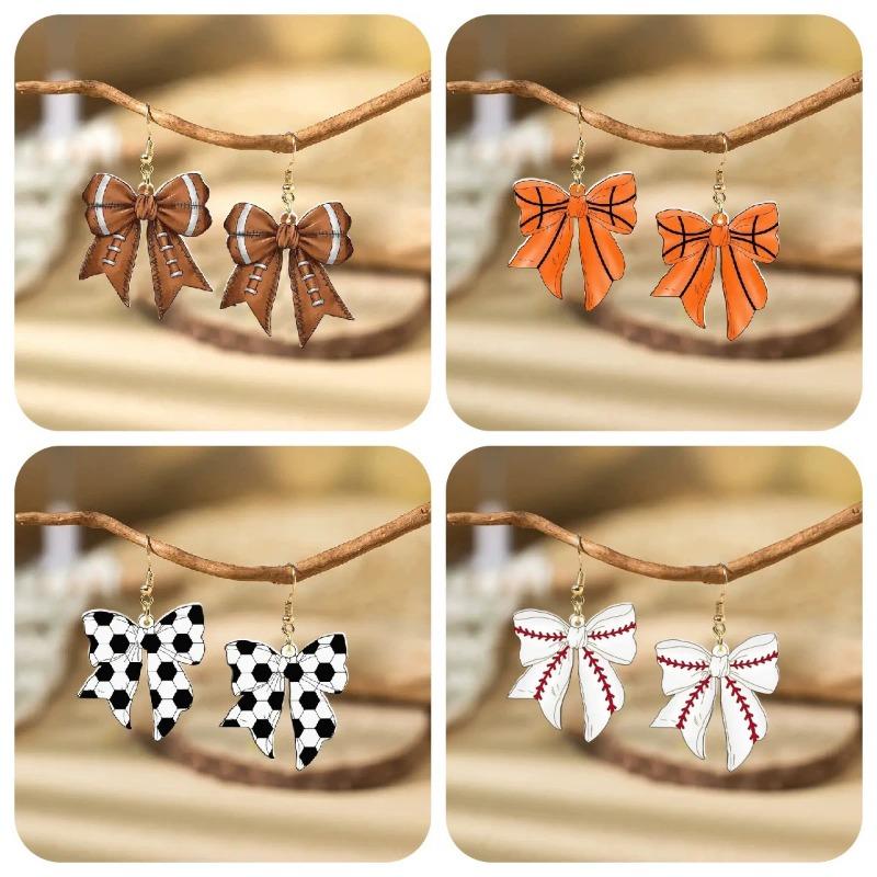 6pcs Creative Acrylic Bow Exquisite Simple Earrings Baseball Football Softball Volleyball Earrings Fans Jewelry Accessories