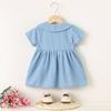 Summer Girls Denim Dress Sweet Bow Tie Collar Short Sleeve Princess Skirt For Kids Casual Cute Jean Dress