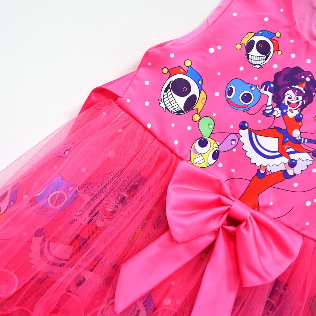 83146 Kids Girls Lily Lovebraids Clown Print Bow Mesh Princess Dress