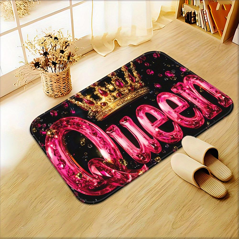 Glam Queen Printed Doormat Mat Royal Entrance Rug Luxury Decoration Pink Gold Crown Welcome Mat Home Decor