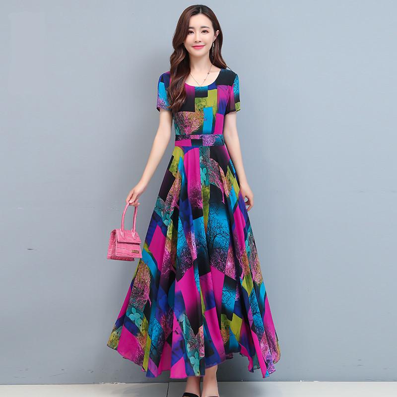 

Женское облегающее платье А-силуэта в корейском стиле: Лето 2021 г., принтованный ледяной шелк с коротким рукавом фиолетовый