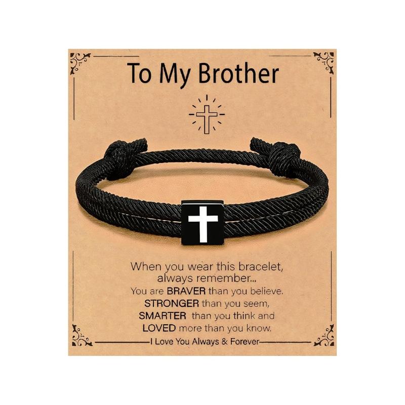JYL TS Bracelet Men Braided  Cross Charm Safeguards Journey & Stability