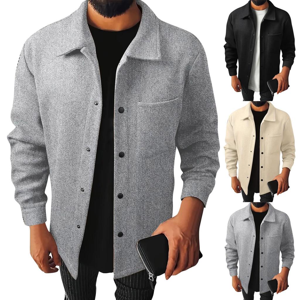 Men's Business Casual Lapel Jacket With Pockets Color Brushed Fleece Coat