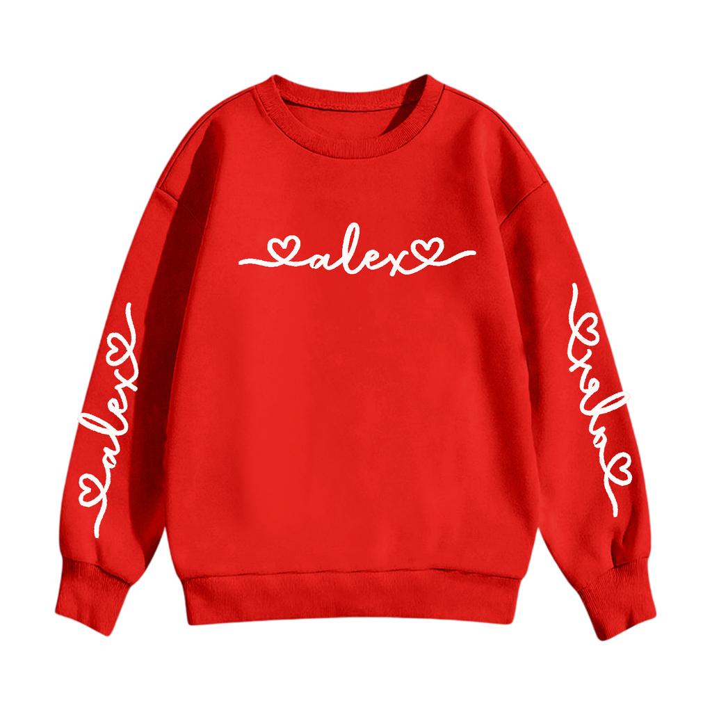 Barnens avslappnade rundhalsade tröja med tryck, långärmad huva