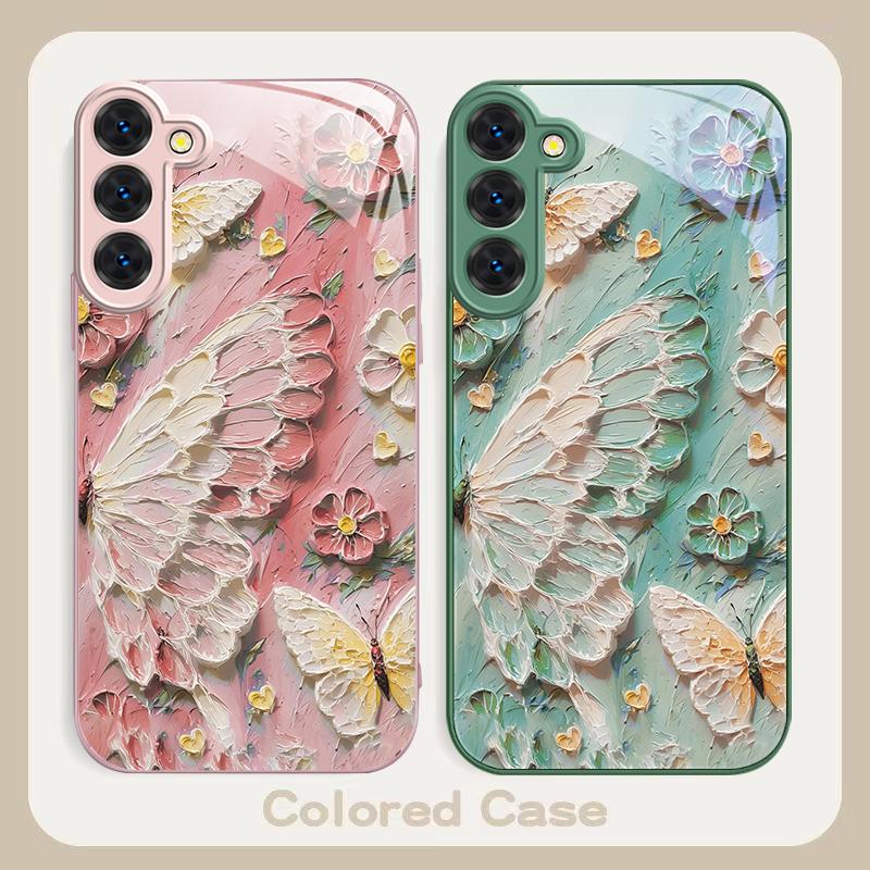 Oil Painting Butterfly For Samsung S26 S22 S8 S9 S10 S20 Ultra S21 Pro S22 Plus S23 FE S24Ultra S25 Edge S24+ Glass Phone Case