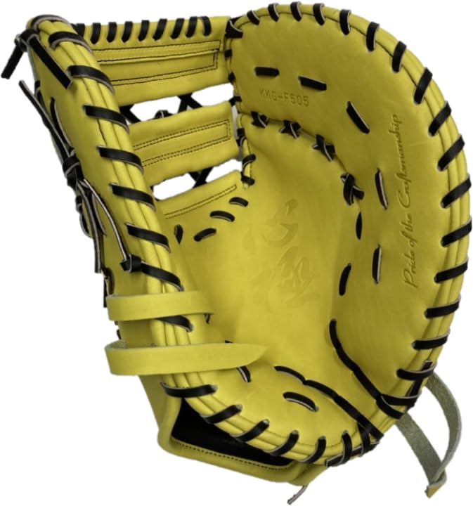 HI-GOLD KKG-F505 Shinkyoku Standard Hard Baseball Mitt, Lemon Yellow, Right-Handed Throw, First Baseman's Mitt, Suitable for High School Baseball