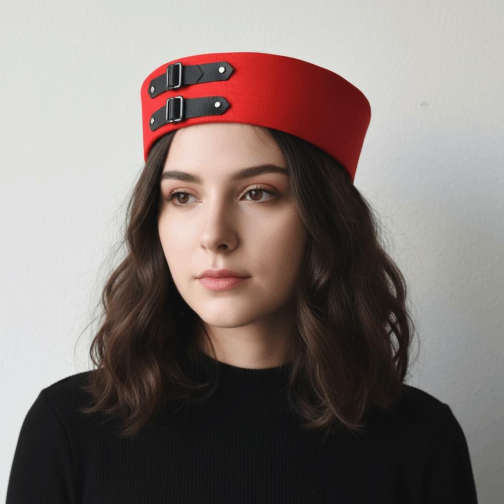 PU Chain Captain Hat Black Leather Buckle Vintage Beret Photo Sailor Hat Summer Season