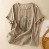 Dimanaf 2025 Women Summer Plus Size Loose T-Shirt Vintage Printing Linen Basic Tops Tees Maxi