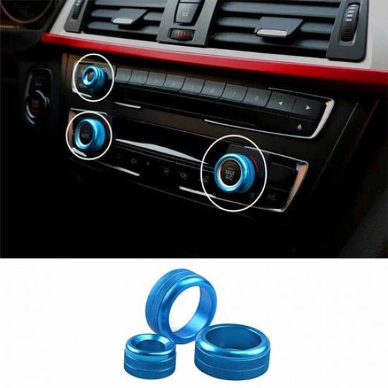 Car Console Air Conditioner Knob Cover Trim Blue Aluminum For BMW X5 X6 E70 E71