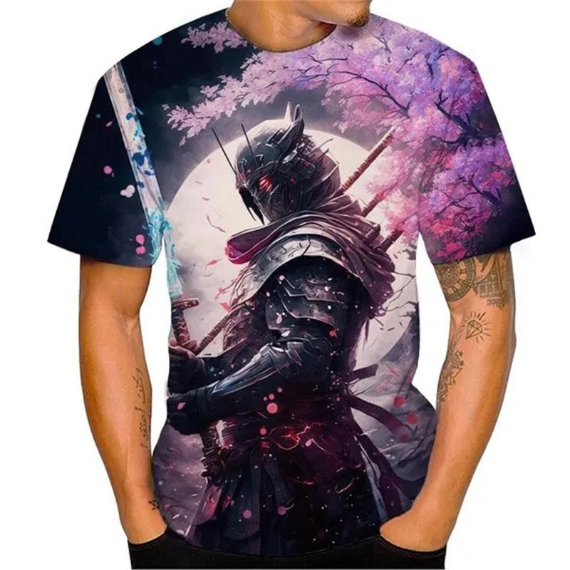 Japanischer Samurai 3D-gedruckt Herren Damen Mode Streetwear Übergroß Kurzarm T-Shirt Tops Herrenbekleidung