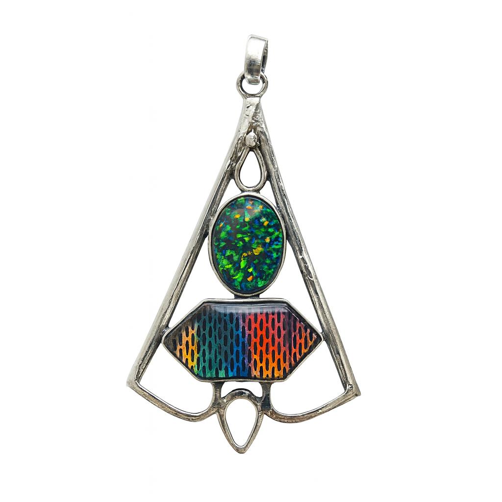 Natural Opal Pendant 64 ct Multicolor 925 Sterling Silver Triangle Art October Birthday Birthstone
