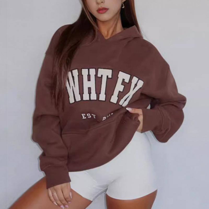 

Женские повседневные худи с капюшоном, длинным рукавом, большим карманом, принтом букв WHT FX, пуловер, толстовка 5XL