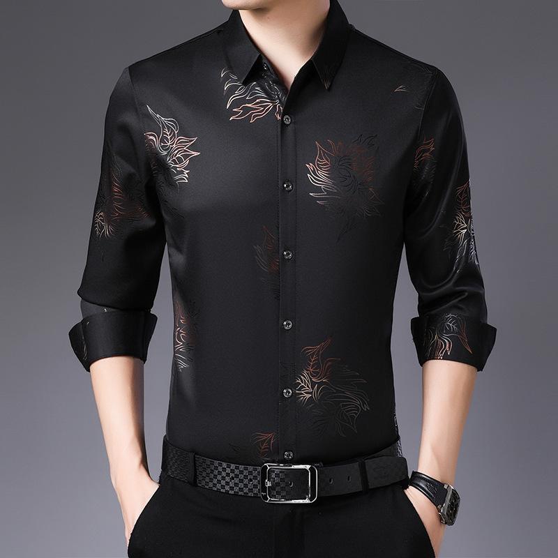 

Новая мужская рубашка с длинными рукавами, повседневная свободная тонкая рубашка с принтом для мужчин среднего возраста, большой размер, весенняя и осенняя одежда M