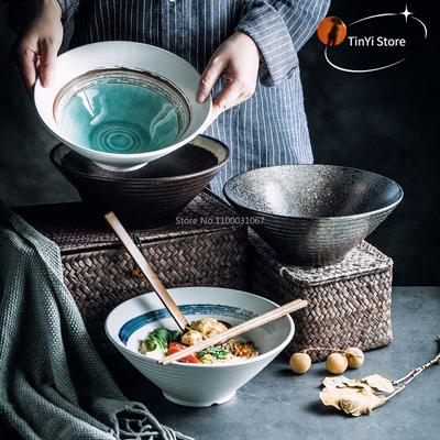 Geschirrset im japanischen Stil, Keramikschüssel, Haushaltsschüssel, große Ramen-Reisnudeln, Suppenschüssel, Küchengeschirr, Mikrowellenherd, Backgeschirr
