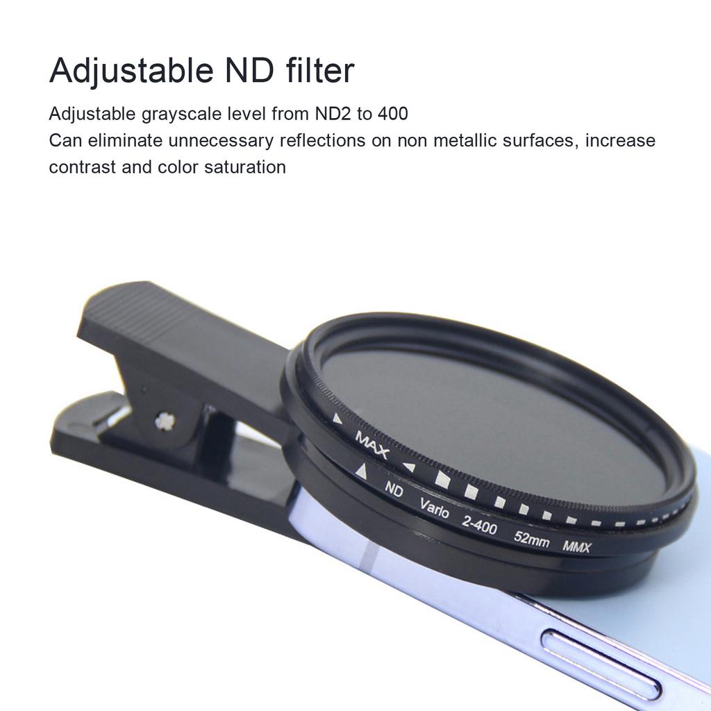 ND2-400 Phone Lens Filter 52mm Clip On Variable Neutral Density ND Filter for 15 14 13 Smartphones