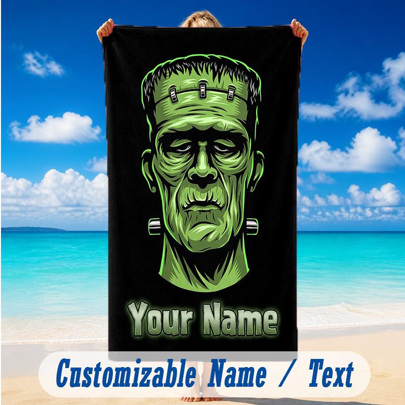Beach Towel Custom Name Text, Quick Dry Large Towel For Beach HomeFrankenstein's Monster