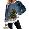 Women's Casual Christmas Print Sweatshirt Top with Scalloped Wavy Hem and Crewneck
