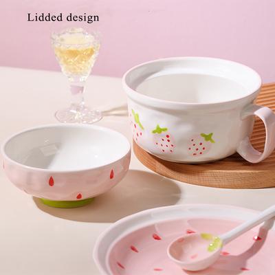 Cute Ceramic Bowls Household 700ml New High Aesthetic Dining Tableware with Lid Underglaze Colour Students Instant Noodles Bowl