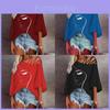 Cotton Summer Loose Fit Printed T Shirt With Batwing Sleeves For Casual Wear