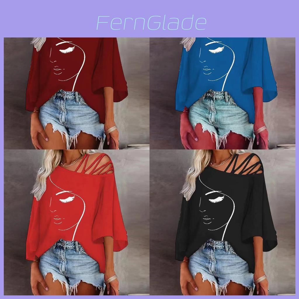 Cotton Summer Loose Fit Printed T Shirt With Batwing Sleeves For Casual Wear