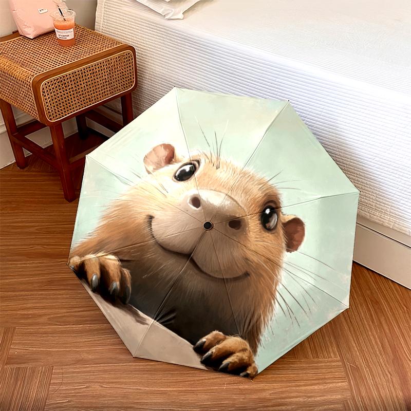 Capybara Pattern, Automatic Folding Umbrella, Portable and Foldable Design, 8 Ribs, a Christmas or Birthday Gift.