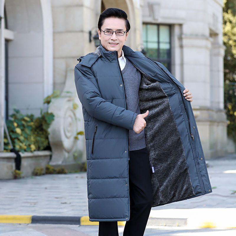 

Extra Long Winter Jacket for Middle-Aged & Elderly Men - Thickened, Fleece-Lined, Grandpa Style, Warm Cotton Padded, Over-the-Knee Design XL 62.5-72.5 kg