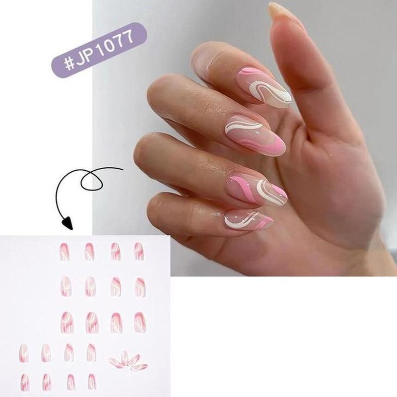 24pcs French False Nails Wave Design Fake Nails Summer Style Gradient False Nail Pink Purple Heart Flower Nail Art Tools