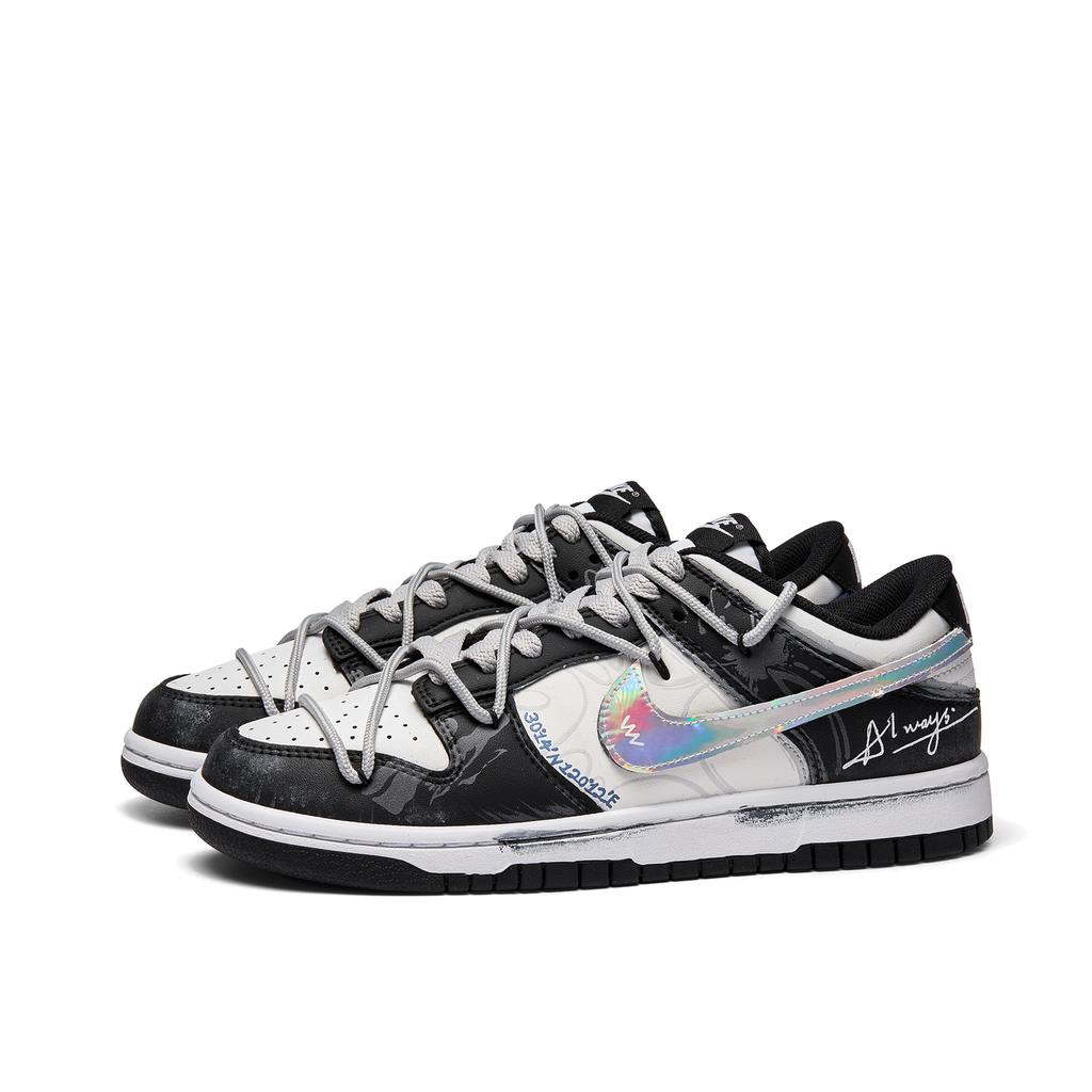 Nike Dunk Neon Light Leather Abrasion Resistant Low top Skateboard Shoes Unisex Black White DD1391-100(Team202-)