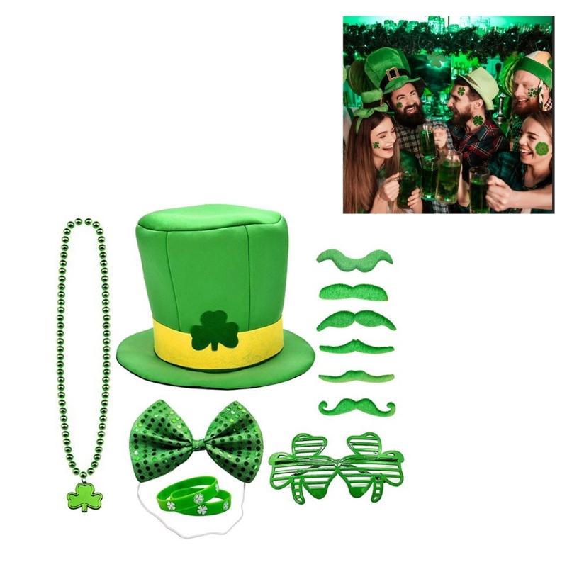 Punk Shamrock Top Hat Adult Bangles&Necklace Saint Patricks Day Party Glasses