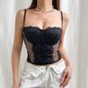 Frauen Spitze Mesh Mesh Spleißen Fisch Knochen Schlank Kleine Weste Freigelegtes Schlüsselbein mit Brust Pad Perspektive Hosenträger Tops