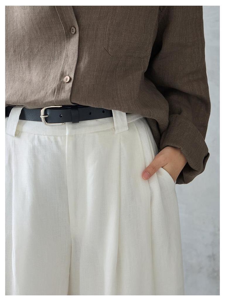 Women's Autumn Wide-Leg Commuting Pants - Tencel Linen, Pleated, Slimming, Versatile, High-End Drape