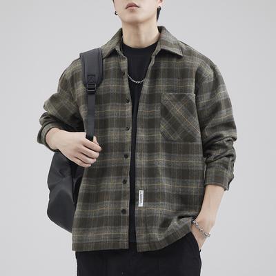 Nová japonská retro károvaná bunda Voľná ležérna pánska košeľa s dlhým rukávom Americký štýl