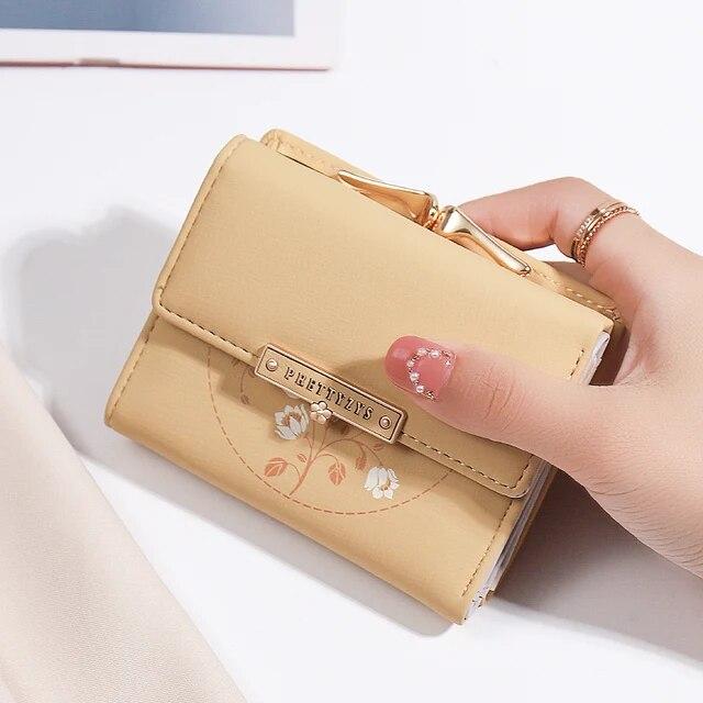 Purse Women's Summer New Korean PU Printed Buckle 3 Fold Bag Simple All-in-one Short Women's Money Clip Multi-card Folding Flap